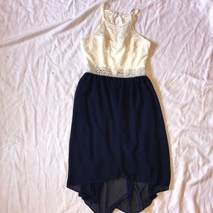 By & by high low blue and white dress